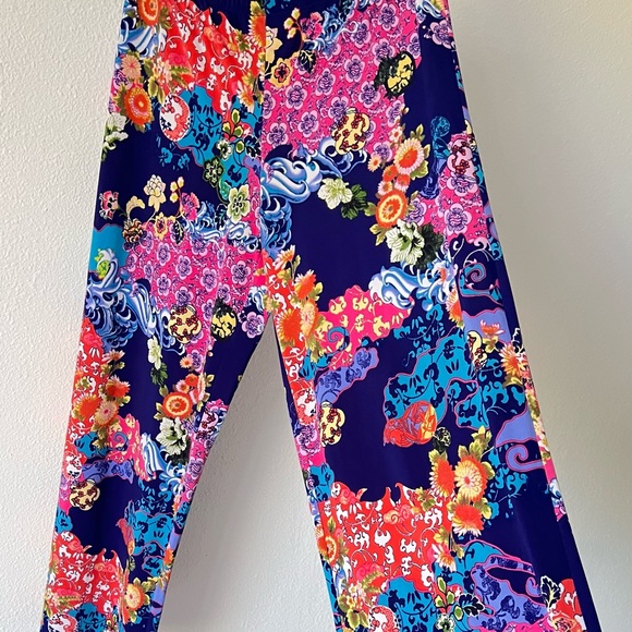 NATORI Blue Multicolor Floral Asian Print Wide Leg Lounge Pants - Picture 5 of 16